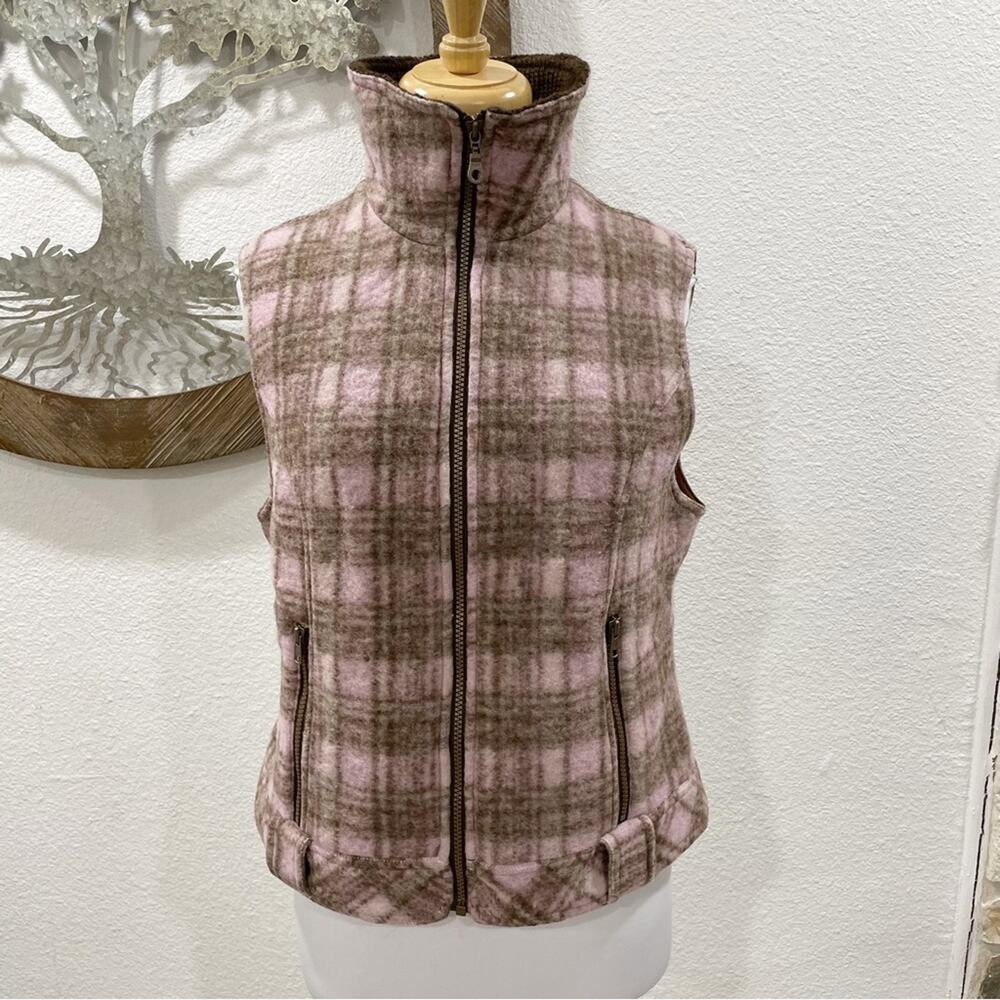 Tsunami Wool Blend Vest Pink Brown Plaid Large